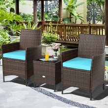 Load image into Gallery viewer, 3Pcs Patio Rattan Furniture Set Cushioned Sofa and Glass Tabletop Deck-Blue