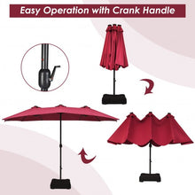 Load image into Gallery viewer, 15 Ft Solar LED Patio Double-sided Umbrella Market Umbrella with Weight Base-Red