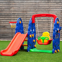 Load image into Gallery viewer, 3 in 1 Junior Children Climber Slide Swing Seat Basketball Hoop