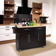 Load image into Gallery viewer, Kitchen Island Trolley Wood Top Rolling Storage Cabinet Cart with Knife Block-Brown