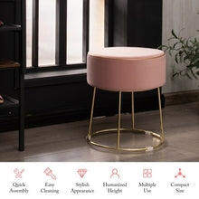 Load image into Gallery viewer, Velvet Round Footrest Ottoman with Metal Base and Non-Slip Foot Pads-Pink