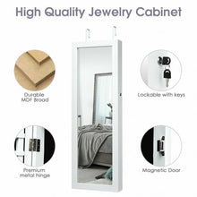 Load image into Gallery viewer, Lockable Wall Mount Mirrored Jewelry Cabinet with LED Lights-White