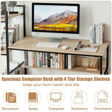 Load image into Gallery viewer, 59" Computer Desk Home Office Workstation 4-Tier Storage Shelves-Natural