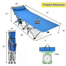 Load image into Gallery viewer, Folding Camping Cot with Side Storage Pocket Detachable Headrest-Blue