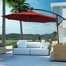 Load image into Gallery viewer, 10FT 360° Rotation Solar Powered LED Patio Offset Umbrella-Burgundy