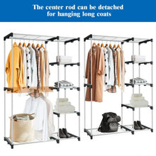 Load image into Gallery viewer, Freestanding Clothes Organizer Rack with Shelves and Hanging Rods
