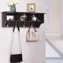 Load image into Gallery viewer, Wall Mount Cubby Organizer Hooks Entryway Storage Shelf-Brown
