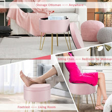 Load image into Gallery viewer, Round Velvet Storage Ottoman Footrest Stool Vanity Chair with Metal Legs-Pink