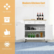 Load image into Gallery viewer, Modern Rolling Kitchen Cart Island with Wooden Top-White