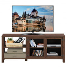 Load image into Gallery viewer, Wooden TV Stand with 2 Metal Mesh Doors -Walnut