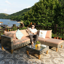 Load image into Gallery viewer, 4PCS Patio Rattan Furniture Set Cushioned Loveseat-Brown