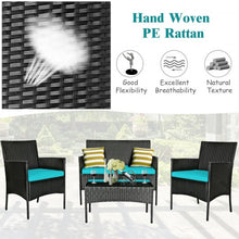 Load image into Gallery viewer, 4 Pcs Patio Rattan Cushioned Sofa Furniture Set w/Tempered Glass Coffee Table