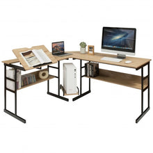 Load image into Gallery viewer, L-Shaped Computer Desk with Tiltable Tabletop-Natural