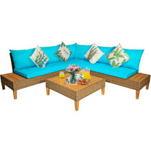 Load image into Gallery viewer, 4PCS Patio Rattan Furniture Set with Wooden Side Table