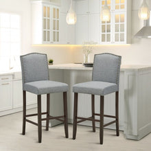 Load image into Gallery viewer, 29" Bar Height Set of 2 Nailhead Bar Stools with Rubber Wood Legs-Gray