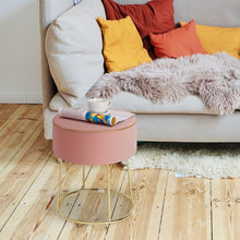 Load image into Gallery viewer, Velvet Round Footrest Ottoman with Metal Base and Non-Slip Foot Pads-Pink