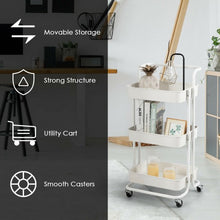 Load image into Gallery viewer, 3-Tier Utility Cart Storage Rolling Cart with Casters-White