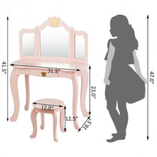 Load image into Gallery viewer, Kids Makeup Dressing Table with Tri-folding Mirror and Stool-Pink