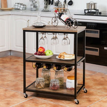 Load image into Gallery viewer, 3-Tier Metal Frame Rolling Kitchen Island Trolley Cart-Natural