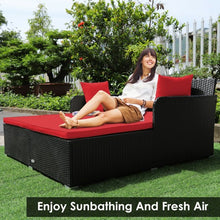 Load image into Gallery viewer, Outdoor Patio Rattan Daybed Thick Pillows Cushioned Sofa Furniture-Red