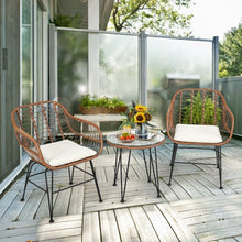 Load image into Gallery viewer, 3 Pcs Patio Rattan Bistro Set with Cushion-White