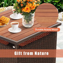 Load image into Gallery viewer, 3 PCS Patio Rattan Furniture Bistro Set with Wood Side Table and Stackable Chair