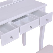 Load image into Gallery viewer, Wooden Vanity Set with 360° Rotating Oval Mirror and Cushioned Stool-White