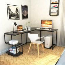 Load image into Gallery viewer, Reversible L-Shaped Computer Study Table with Shelves-Black