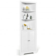 Load image into Gallery viewer, Free Standing Tall Bathroom Corner Storage Cabinet with 3 Shelves-White