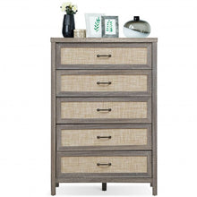 Load image into Gallery viewer, Dresser Rustic Storage Freestanding Wooden Cabinet with 5 Rattan Drawers-Oak