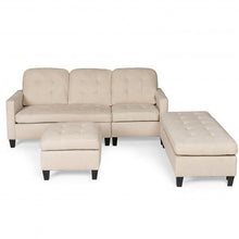 Load image into Gallery viewer, L-shaped Linen Reversible Sectional Sofa Couch with Ottoman-Beige