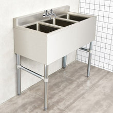 Load image into Gallery viewer, Stainless Steel Utility Sink with 3 Compartment Commercial Kitchen Sink