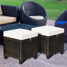 Load image into Gallery viewer, 2PCS Patio Rattan Ottoman Cushioned Seat-Beige