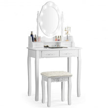 Load image into Gallery viewer, Makeup Vanity Dressing Table Set with Dimmable Bulbs Cushioned Stool-White