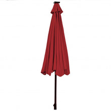 Load image into Gallery viewer, 10' Solar LED Lighted Patio Market Umbrella Shade Tilt Adjustment Crank-Burgundy