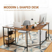 Load image into Gallery viewer, L Shaped Corner Computer Desk with Storage Shelves for Home Office Work-Brown