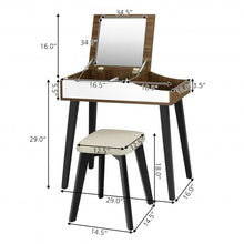 Load image into Gallery viewer, Vanity Table Set with Flip Top Mirror and Padded Stool-Wood