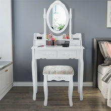 Load image into Gallery viewer, Vanity Table Set with Oval Mirror and 4 Drawers