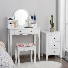 Load image into Gallery viewer, Makeup Vanity Table Set Girls Dressing Table with Drawers Oval Mirror-White