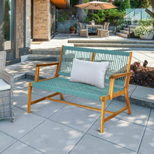 Load image into Gallery viewer, 2-Person Patio Acacia Wood Yard Bench-Turquoise