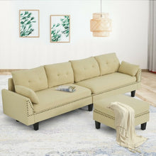 Load image into Gallery viewer, Convertible 4-Seat L-Shaped Sectional Sofa Couch with Storage Ottoman-Beige