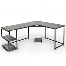 Load image into Gallery viewer, Reversible L-Shaped Computer Study Table with Shelves-Gray