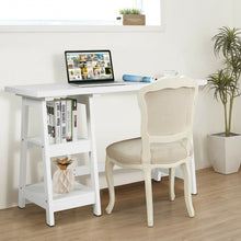 Load image into Gallery viewer, 2 Tier Shelf Wooden Trestle Computer Table Writing Desk