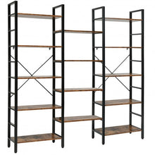 Load image into Gallery viewer, Vintage Triple Wide 5-Tier Bookcase Large Bookshelf Display Storage Shelf-Brown