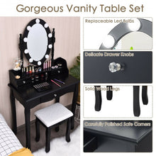 Load image into Gallery viewer, Oval Mirror Vanity Set with 10 LED Dimmable Bulbs and 3 Drawers-Black