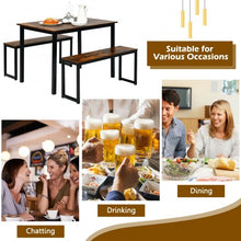 Load image into Gallery viewer, 3-Piece Kitchen Dining Table Set with 2 Benches for Limited Space -Coffee