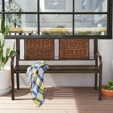 Load image into Gallery viewer, Outdoor Porch Furniture Patio Garden Bench Steel Frame Rattan
