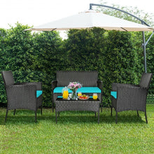 Load image into Gallery viewer, 4 Pcs Patio Rattan Cushioned Sofa Furniture Set w/Tempered Glass Coffee Table