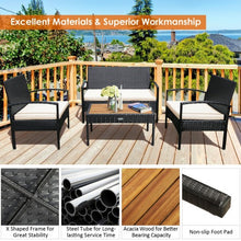 Load image into Gallery viewer, 4 Pcs Patio Rattan Furniture Set Sofa Chair Coffee Table with Cushion-White