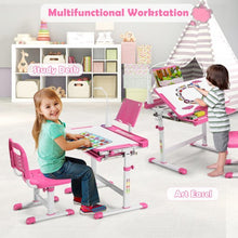 Load image into Gallery viewer, Height Adjustable Kids Study Table and Chair Set with Bookstand-Pink